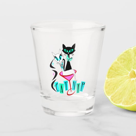 Retro Mid Century Modern Atomic Cat CatNip Shot Glas (Voorkant)