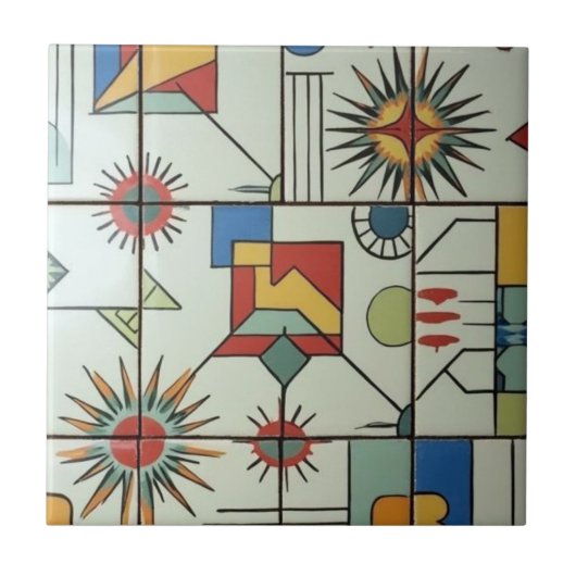 Retro Mid Century Modern Atomic Geometric Pattern Tegeltje (Voorkant)