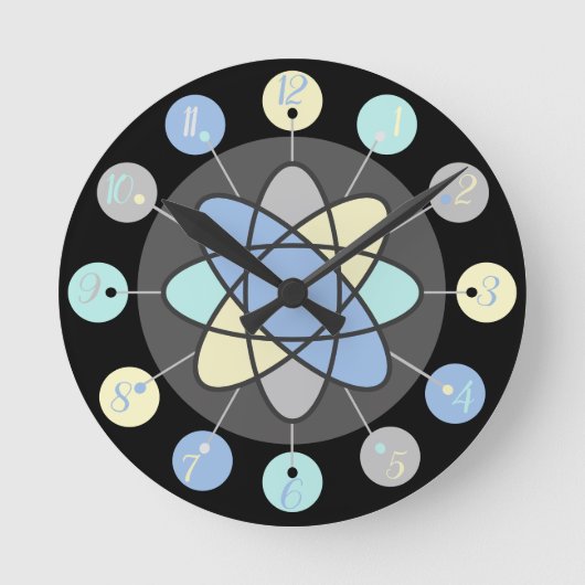 Retro Mid Century Modern Atomic Model Starburst Ronde Klok (Voorkant)