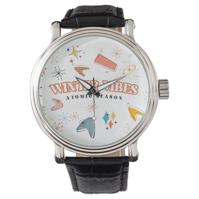 Retro Mid-Century Modern Atomic Winter Vibes Horloge (Voorkant)
