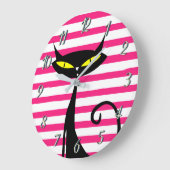 Retro Mid Century Modern Black Cat Pink Stripes Grote Klok (Hoek)