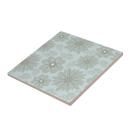 Retro  Mid Century Modern Blauw Grijs Bloem Tegeltje (Zijkant)