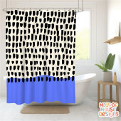 Retro Mid Century Modern Blauw Zwart Abstract Douchegordijn