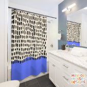 Retro Mid Century Modern Blauw Zwart Abstract Douchegordijn