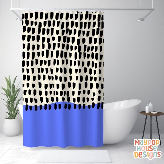 Retro Mid Century Modern Blauw Zwart Abstract Douchegordijn