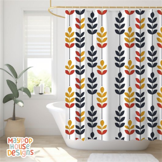 Retro Mid Century Modern Botanisch Abstract Douchegordijn