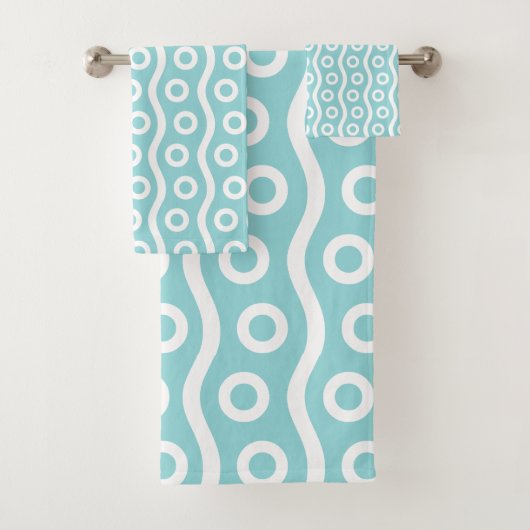 Retro Mid Century Modern Bubble Patroon Bad Handdoek (Insitu)