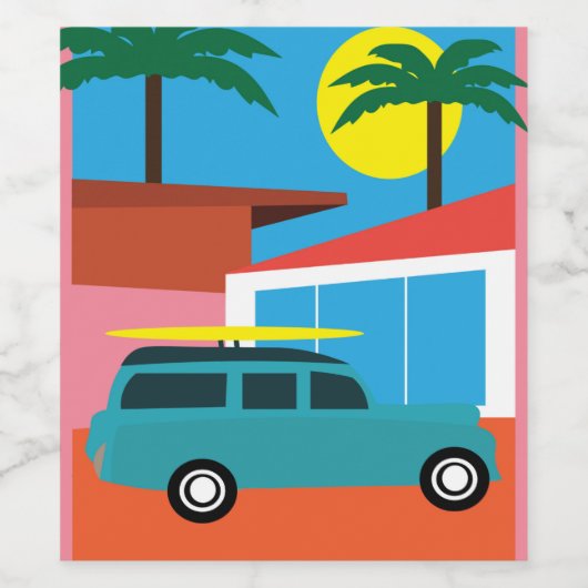 Retro Mid-Century Modern California Print Wijn Etiket (Enkel label)