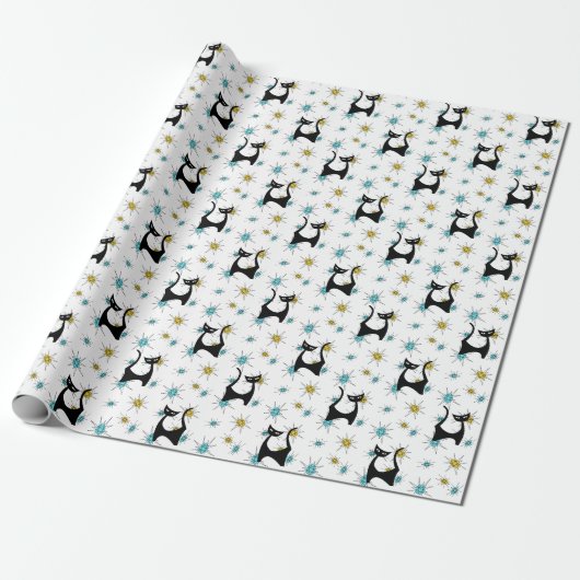 Retro Mid-Century Modern Cat Cadeaupapier (Uitgerold)