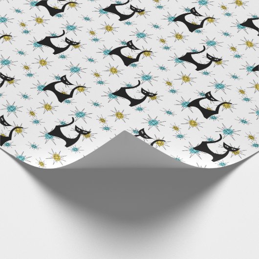 Retro Mid-Century Modern Cat Cadeaupapier (Hoek)