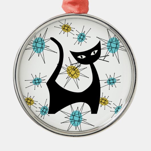 Retro Mid-Century Modern Cat Metalen Ornament (Voorkant)