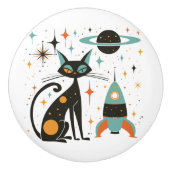 Retro Mid Century Modern Cat Ruimteschip Keramische Knop (Voorkant)