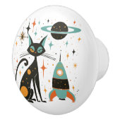 Retro Mid Century Modern Cat Ruimteschip Keramische Knop (Rechts)