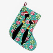 Retro Mid Century Modern Cats Peppermint Santa Grote Kerstsok (Voorkant (Hangend))