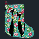 Retro Mid Century Modern Cats Peppermint Santa Grote Kerstsok<br><div class="desc">Meer geweldige objecten in mijn winkel!</div>