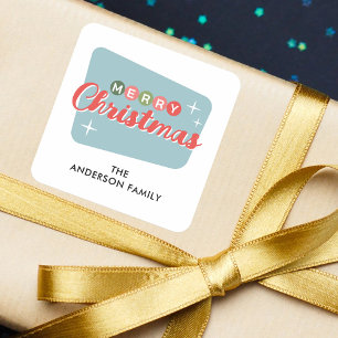 Retro Mid-Century Modern Christmas Retouradres Vierkante Sticker