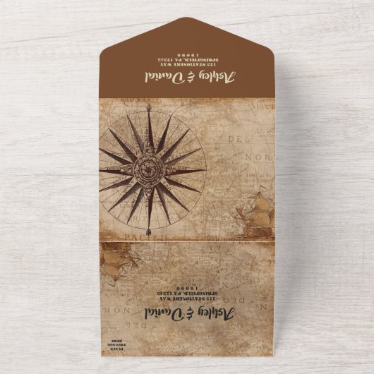  Retro Mid Century Modern Classic Wedding All In One Uitnodiging (Buitenkant)