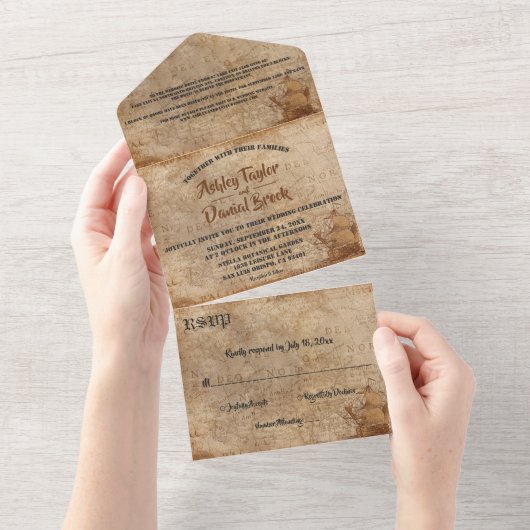  Retro Mid Century Modern Classic Wedding All In One Uitnodiging (Afscheurbaar)