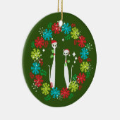 Retro Mid Century Modern Cool Cat Christmas Wreath Keramisch Ornament (Rechts)