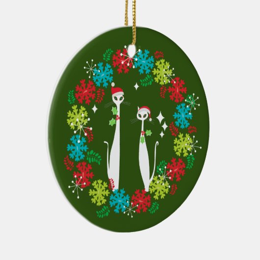 Retro Mid Century Modern Cool Cat Christmas Wreath Keramisch Ornament (Rechts)