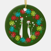 Retro Mid Century Modern Cool Cat Christmas Wreath Keramisch Ornament (Voorkant)