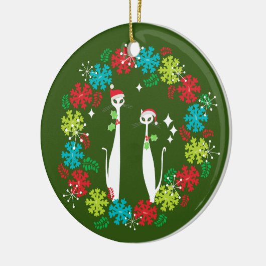 Retro Mid Century Modern Cool Cat Christmas Wreath Keramisch Ornament (Links)