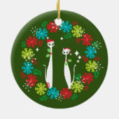 Retro Mid Century Modern Cool Cat Christmas Wreath Keramisch Ornament (Achterkant)