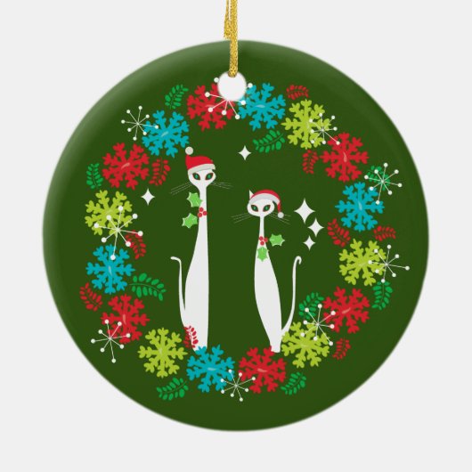 Retro Mid Century Modern Cool Cat Christmas Wreath Keramisch Ornament (Achterkant)