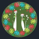 Retro Mid Century Modern Cool Cat Christmas Wreath Ronde Sticker<br><div class="desc">Meer geweldige objecten in mijn winkel!</div>