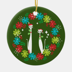 Retro Mid Century Modern Cool Cat Kerstmis Keramisch Ornament