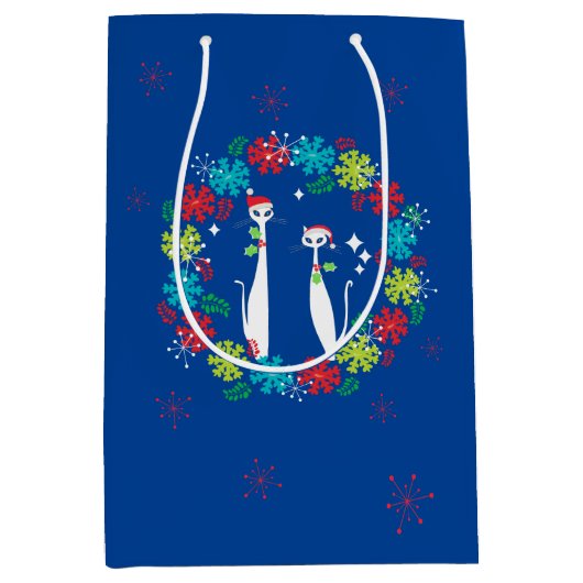 Retro Mid Century Modern Cool Cat Kerstmis Medium Cadeauzakje (Voorkant)