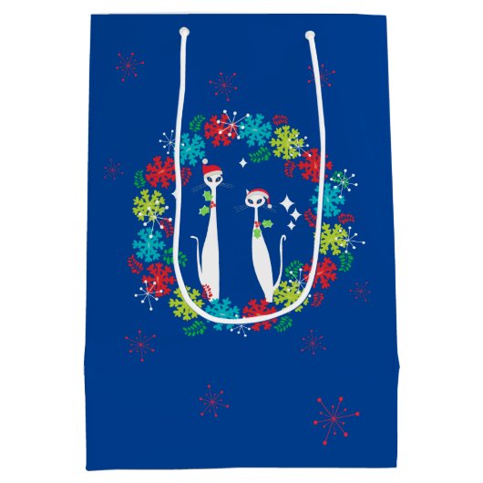 Retro Mid Century Modern Cool Cat Kerstmis Medium Cadeauzakje (Achterkant)