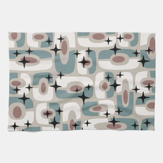 Retro Mid Century Modern Cosmic Abstract Pattern Theedoek (Horizontaal)