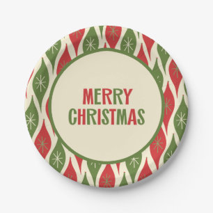 Retro Mid Century Modern Cute 50s Vrolijk Kerstfee Papieren Bordje