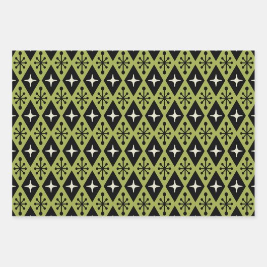 Retro Mid Century Modern Diamant Starburst Patroon Inpakpapier Vel (Voorkant 3)