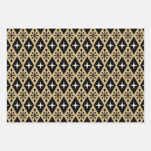 Retro Mid Century Modern Diamant Starburst Patroon Inpakpapier Vel (Voorkant)