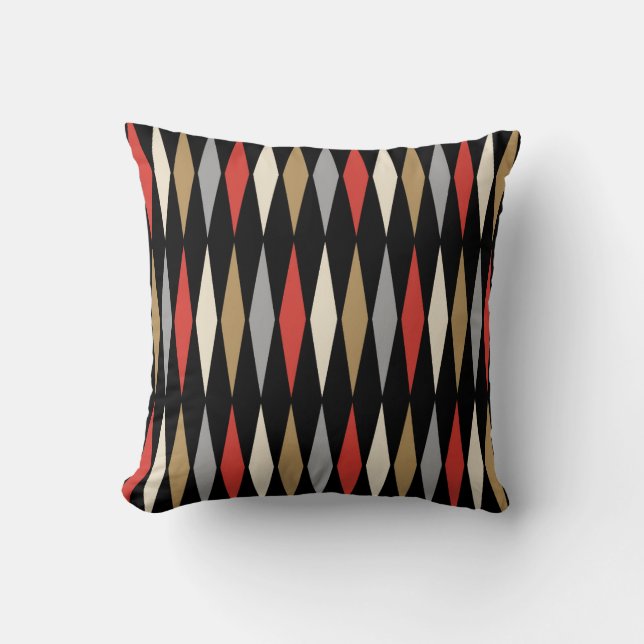Retro Mid Century Modern Diamanten Patroon Kussen (Voorkant)