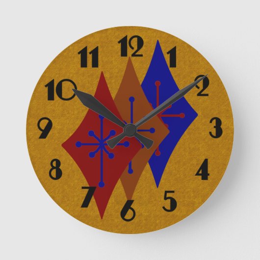Retro Mid-Century Modern Diamond Starburst Gold Ronde Klok (Voorkant)
