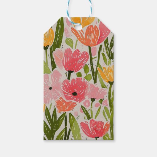 Retro Mid Century Modern Floral Design Cadeaulabel (Voorkant)