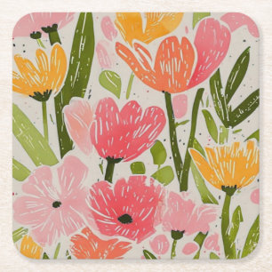 Retro Mid Century Modern Floral Design Kartonnen Onderzetters