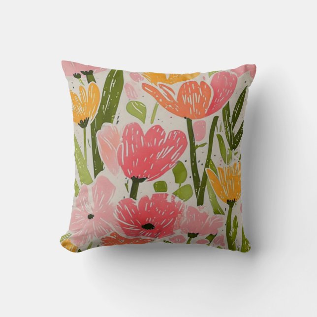 Retro Mid Century Modern Floral Design Kussen (Voorkant)