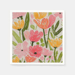 Retro Mid Century Modern Floral Design Servet