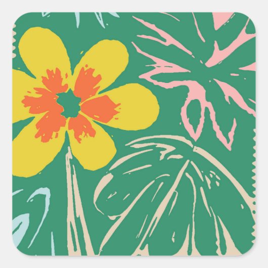 Retro Mid Century Modern Floral Design Vierkante Sticker (Voorkant)