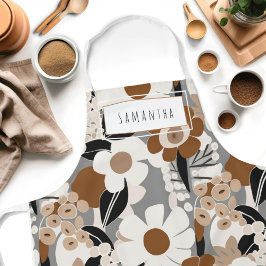 Retro Mid-Century Modern Floral Name Schort