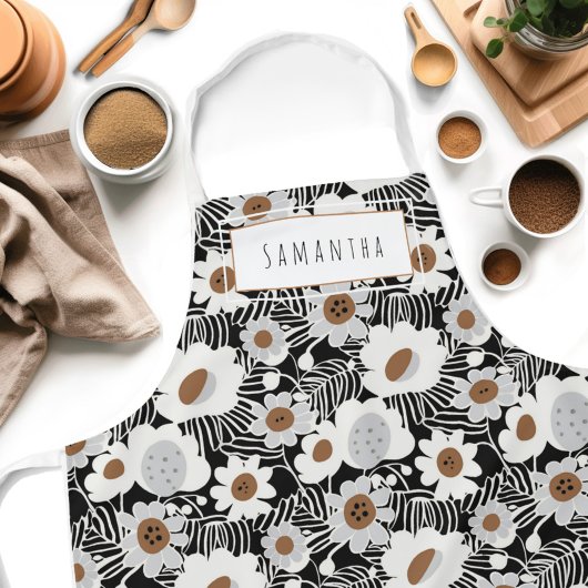 Retro Mid-Century Modern Floral Name Schort