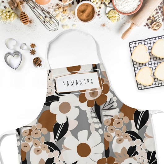 Retro Mid-Century Modern Floral Name Schort