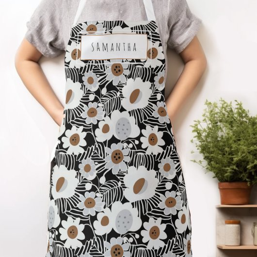 Retro Mid-Century Modern Floral Name Schort