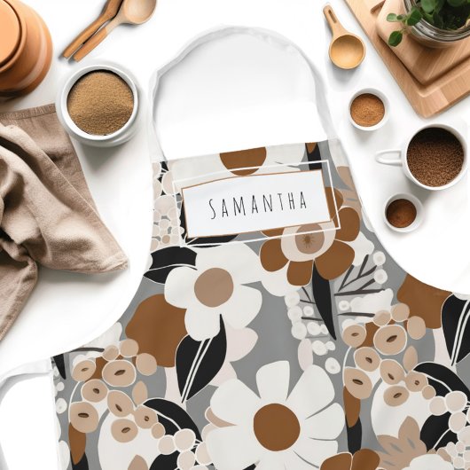 Retro Mid-Century Modern Floral Name Schort