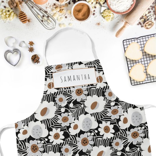 Retro Mid-Century Modern Floral Name Schort