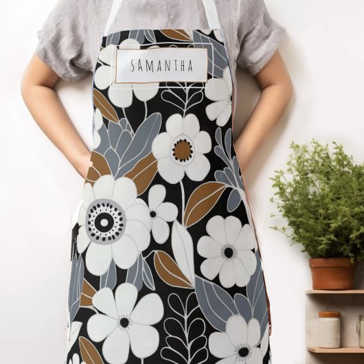 Retro Mid-Century Modern Floral Name Schort